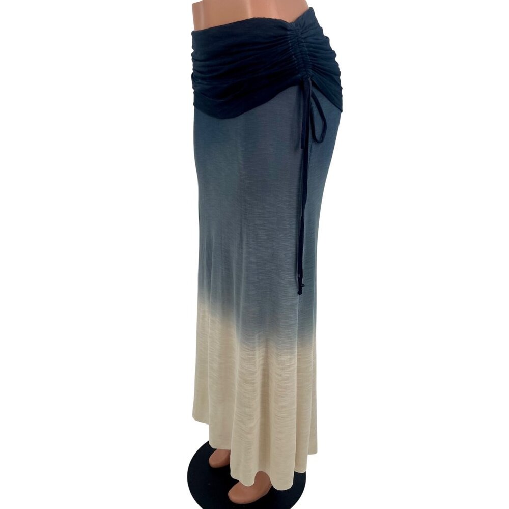 Young Fabulous & Broke Blue Ombre Fold Over Waist Ruched Sides Boho Maxi Skirt - Picture 5 of 16